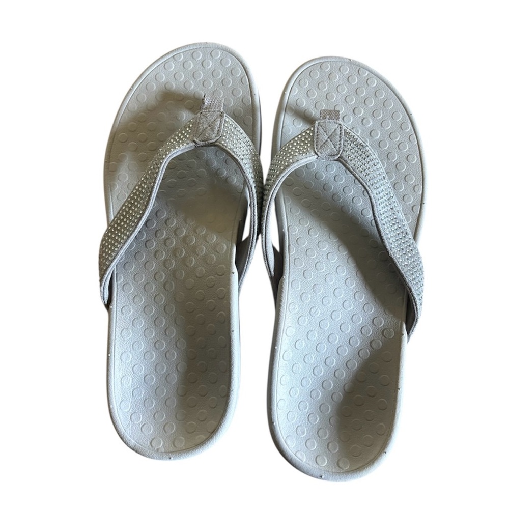 Vionic Gray Sparkly Flip Flips Womens 9